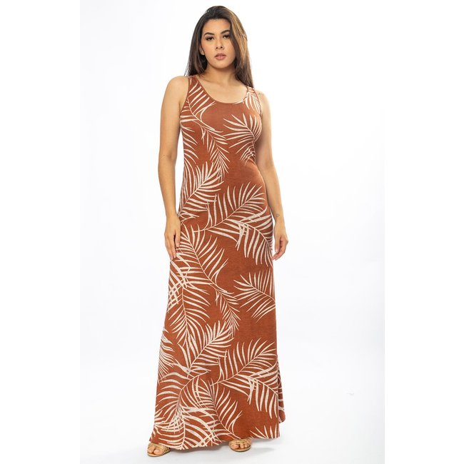 Vestido Longo Cabanafree Butiá Malha Regata Estampa Palmas da Terra