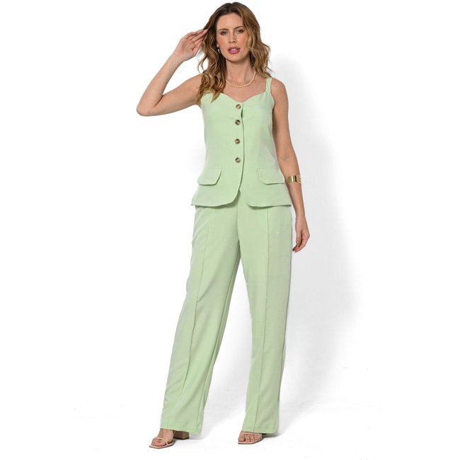 Conjunto Bisô Blusa Botão e Calça Reta Verde - Verde