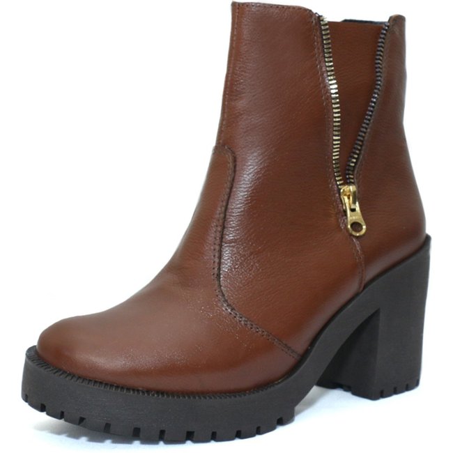 Bota Coturno Feminino Tratorado Couro Conhaque Tellini Store