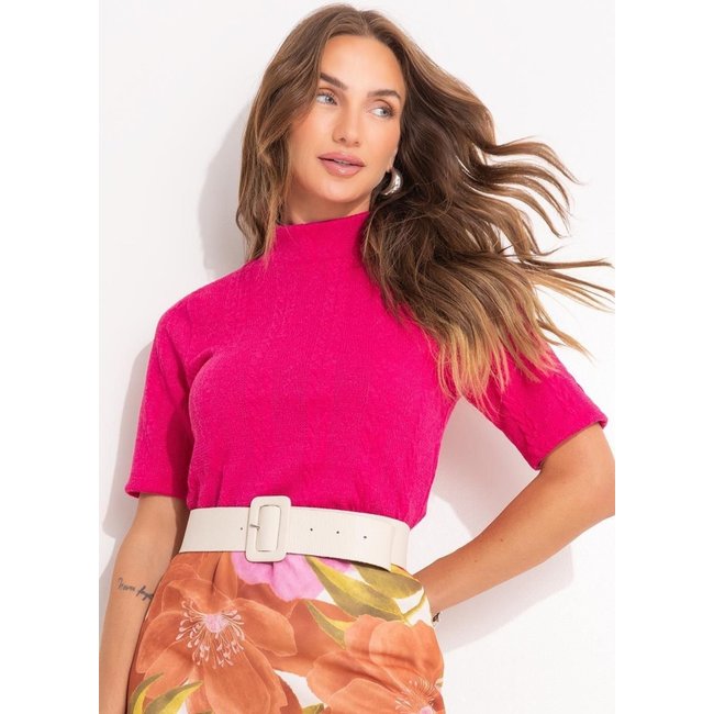 Blusa Malha Jacquard Rosa Quintess