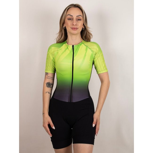 Macaquinho De Ciclismo Feminino Manga Curta Modelo Vibe Neon Com Forro Em Gel