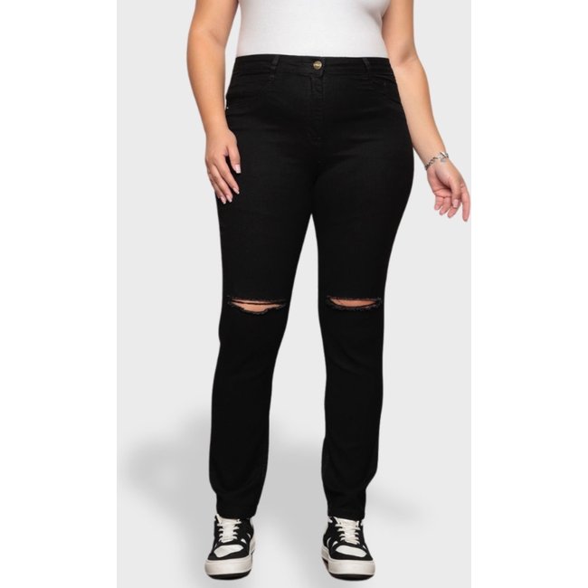 Calça Jeans Plus Size Rasgada Feminina Preta Estilo Moderno Ajuste Confortável