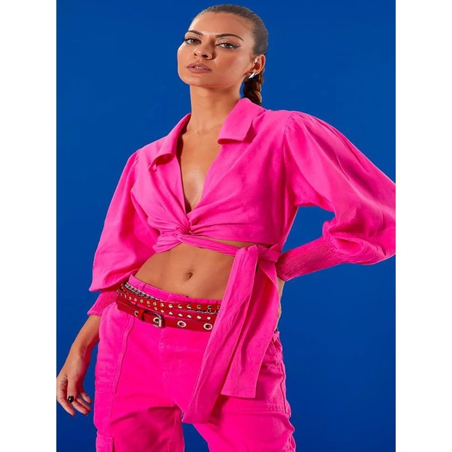 Blusa Cropped Open Com Amarração Rosa