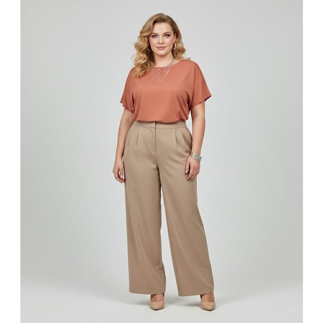 Blusa Manga Curta Feminina Plus Size Secret Glam Marrom