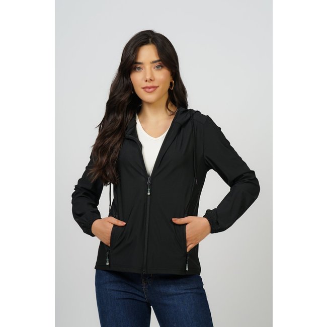 Jaqueta Feminina Corta Vento Sh Fashion Ultra Leve Com Capuz Cor Preta