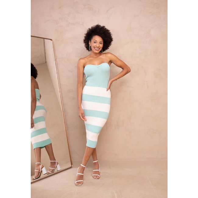 Vestido Tomara que Caia Tricot Midi Tubinho Sereia Listras Sensual Pauli Verde