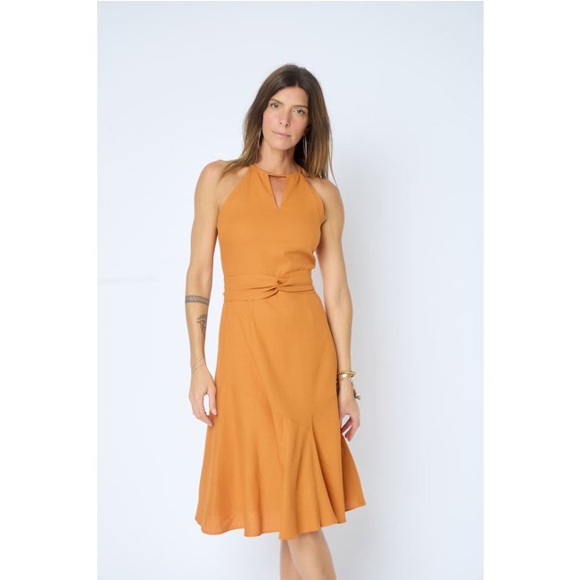 Vestido Midi Lemmut com Faixa Laranja