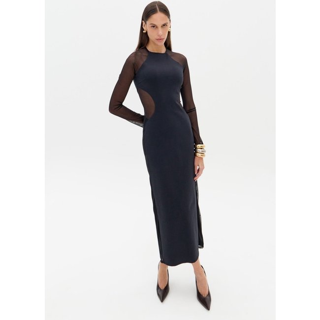 Vestido Super Midi Manga Longa Com Tule Lança Perfume