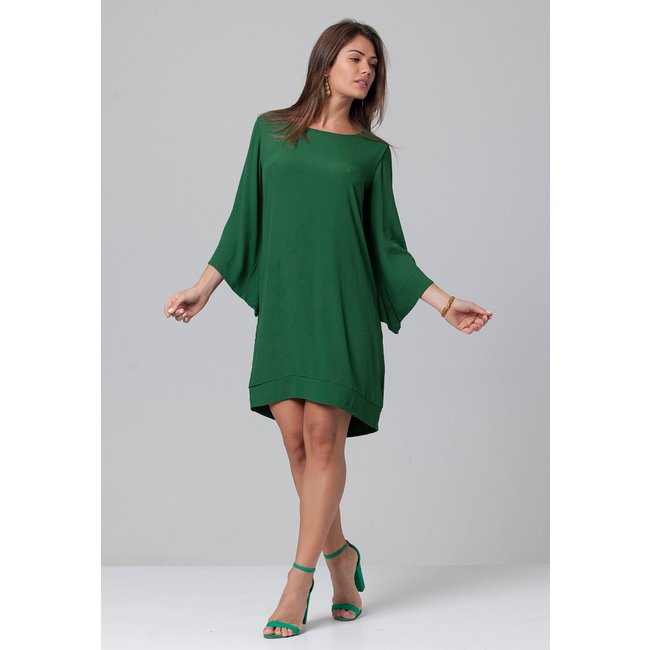 Vestido Curto Manga Ampla Viscose Amazonia Vital Verde Musgo