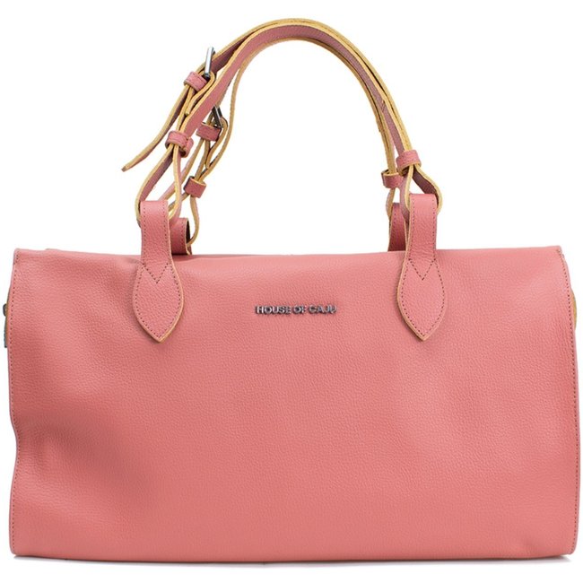 BOLSA FEMININA EM COURO ALÇA DE MÁO ROSÉ COM AMARELO "FILIPA REGIS"""