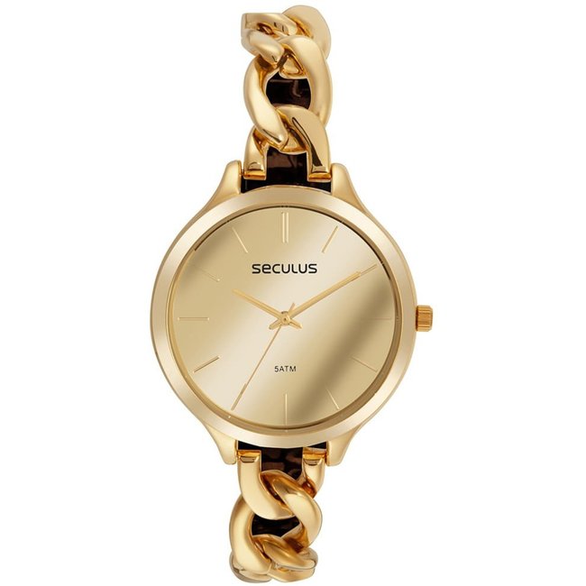 Relógio Seculus Feminino Corrente Espelhada Dourado Seculus