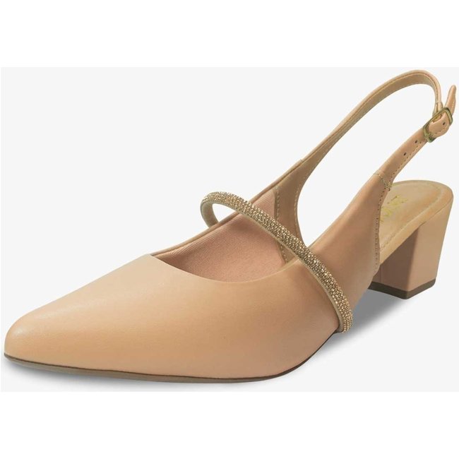 Scarpin Feminino Takata Slingback Salto Baixo Bloco Boneca Brilho Mary Jane Nude