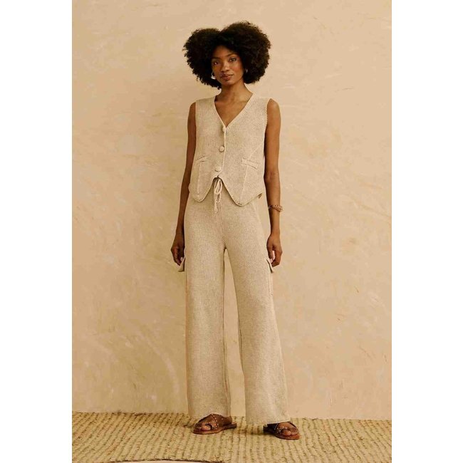 Calça Cargo em Tricot Bege