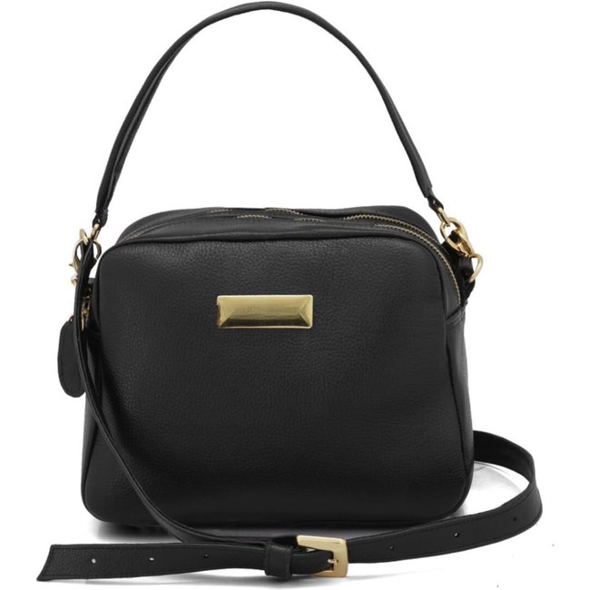 Bolsa Bau Feminina em Couro Alças Transversal Regulável e Alça de Mão Preto
