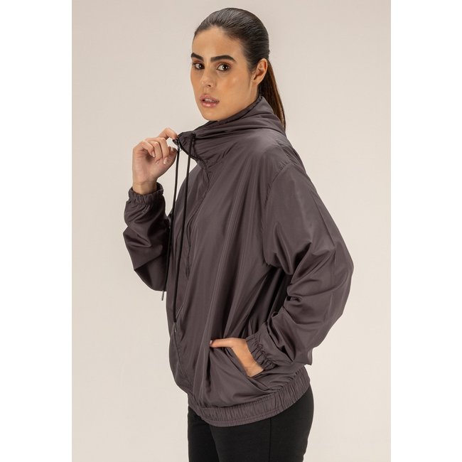 Jaqueta Corta Vento Cinza Grafite Feminina Semi Impermeável com Capuz Dulk