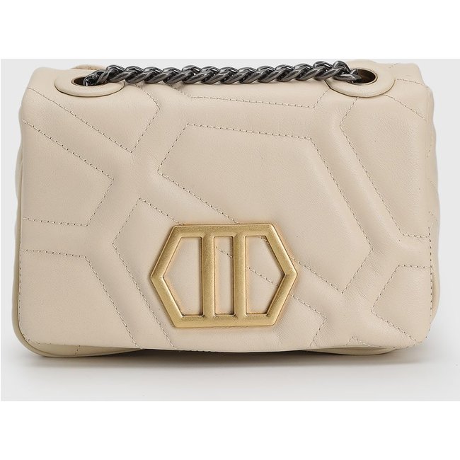 Bolsa Feminina Arezzo Matelassê Logo Dourada Off-White