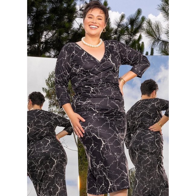 Vestido Em Malha Abstrato Preto Marguerite