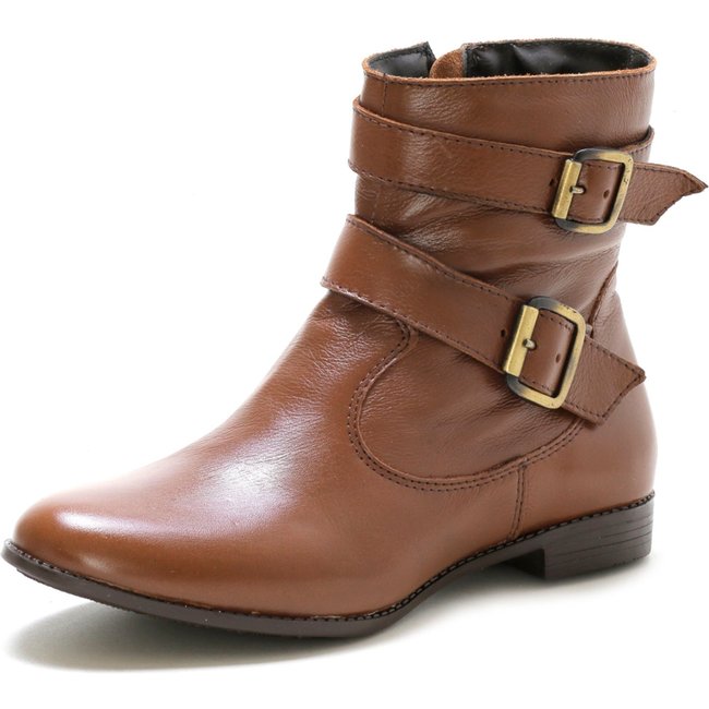 Bota Cano Curto Feminina Couro Tellini Store Conhaque