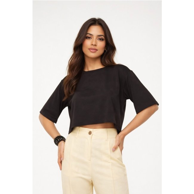 Cropped Oversize D Bell Outlet Fashion Liso Preto