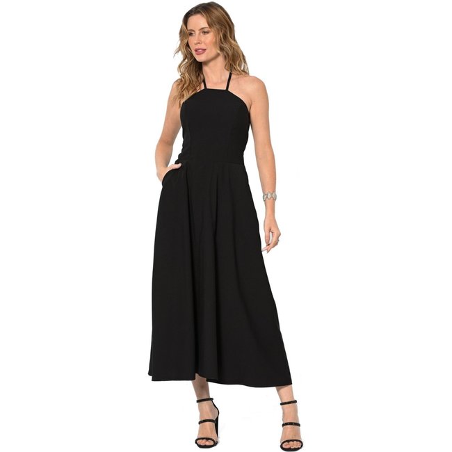 Vestido Bisô Midi Lastex Liso Preto - Preto