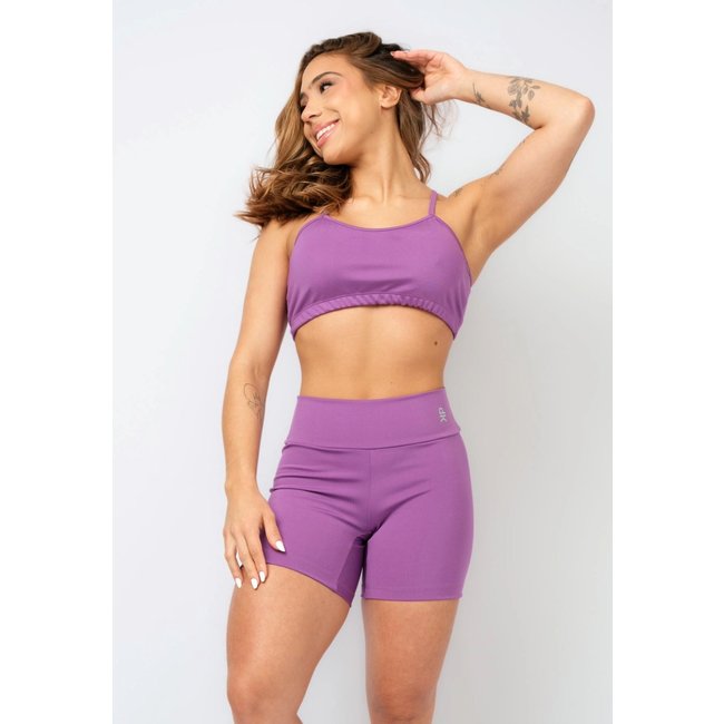 Conjunto Fitness Top Alça Short Legging Blackout Cós Alto Feminino Liso Academia Pink Urban - Roxo