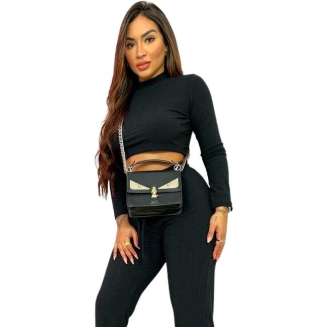 Cropped Canelado Manga Longa Gola Alta