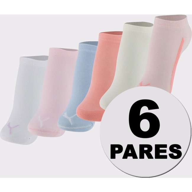 Kit Meia Puma Sapatilha 6 Pares Feminina Off White e Azul e Rosa e Branca