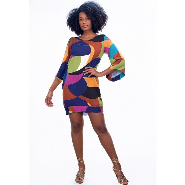 Vestido Curto Amazonia Vital Viscose Manga Ampla Balli Jardim Azul