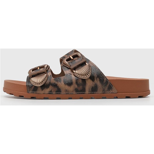 Rasteira Feminina Moleca Animal Print Preta