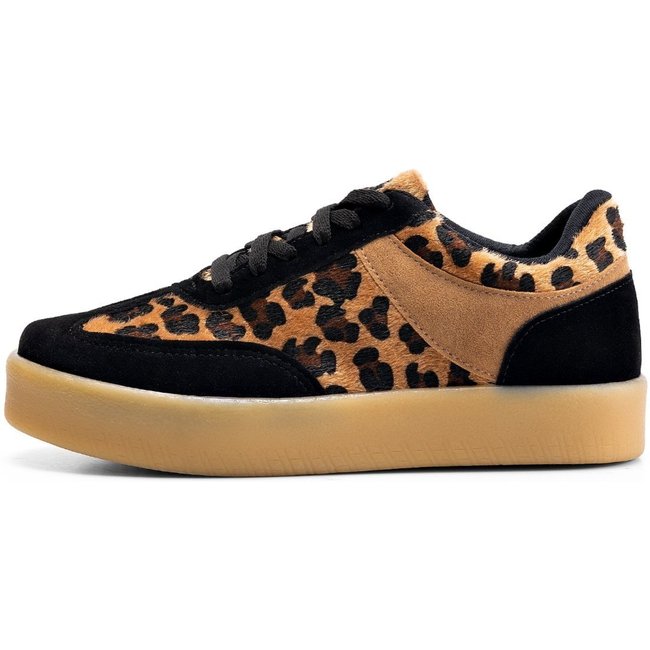 Tênis Feminino Lumiss Casual Confortável Flatform Camurça Onça