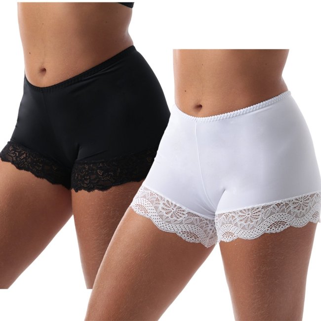 Kit 2 Short Anágua Com Renda Reflexo Íntimo Segunda Pele Curta Branco e Preto