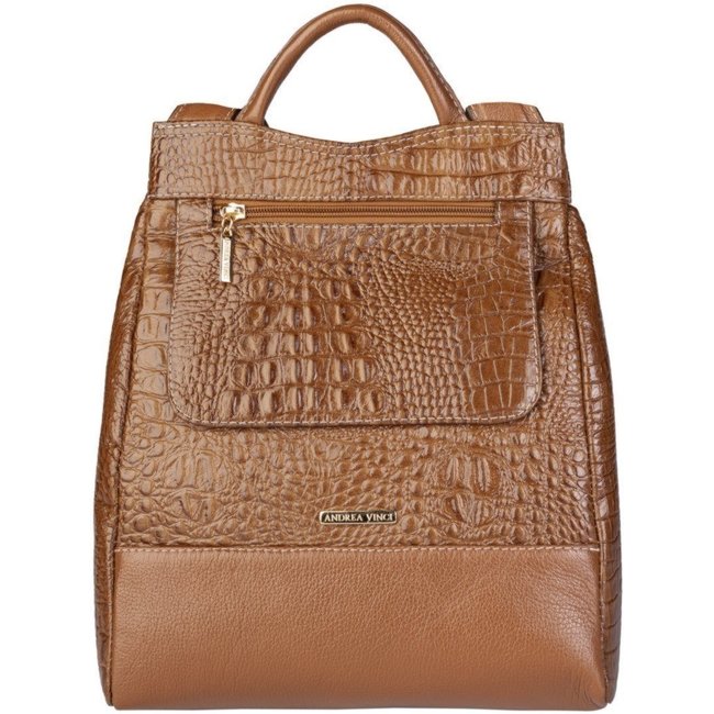 Mochila Andrea Vinci Pequena Antifurto Couro Croco Susan - Caramelo