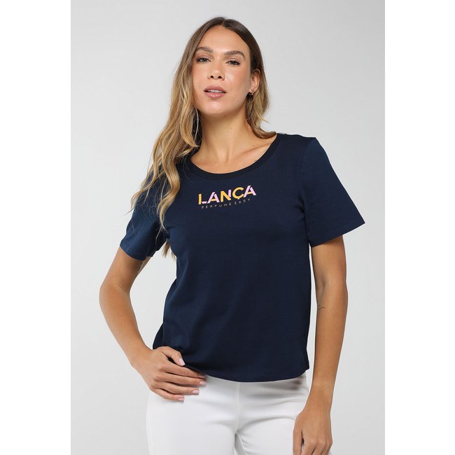 Camiseta Feminina Lança Perfume Estampa Logo Azul Marinho