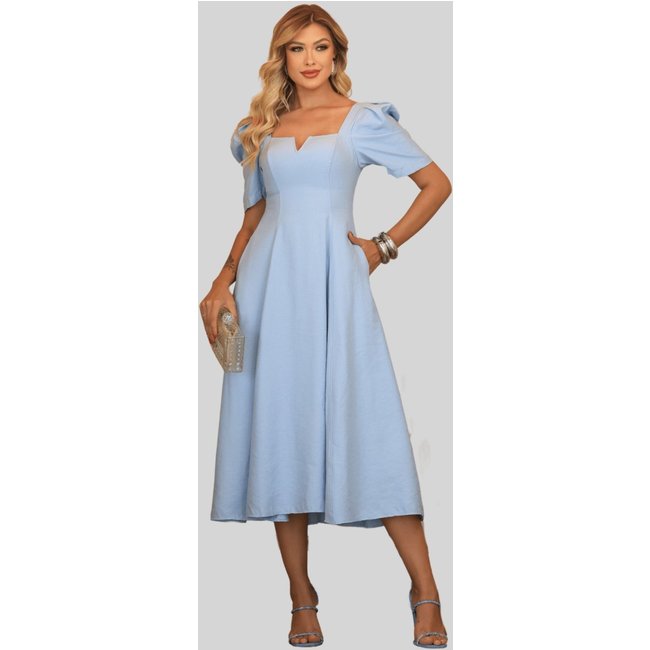 Vestido Miss e Misses Dafny Decote V C/ Manga C/Prega Azul