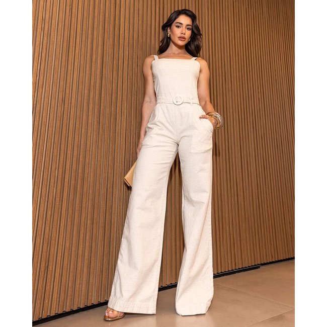 Macacão Linho Feminino Wide Leg com Cinto do Próprio 24606 Linho Consciência