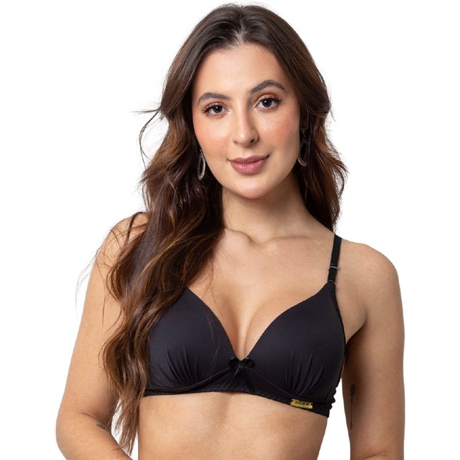 Sutiã Poliamida Gabi Lingerie Com Bojo Confort Básico Liso Reforçado Preto