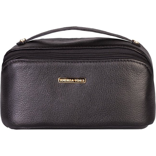 Necessaire de couro liso Athena 11x25x12,5cm - Preto