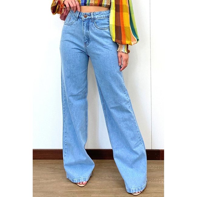 Calça Wide Leg Reta Marmorizada Gio