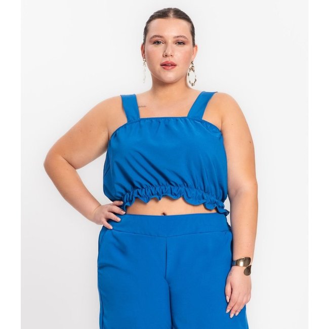 Regata Cropped Plus Size Neon Secret Glam Azul