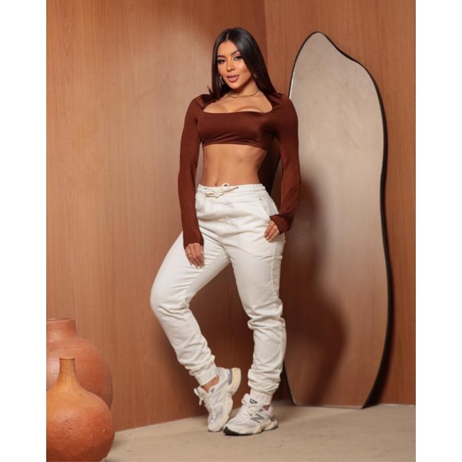 Calça Jogger Feminina KERIDAS JEANS com Cós Ajustável e Modelagem Conforto Branca