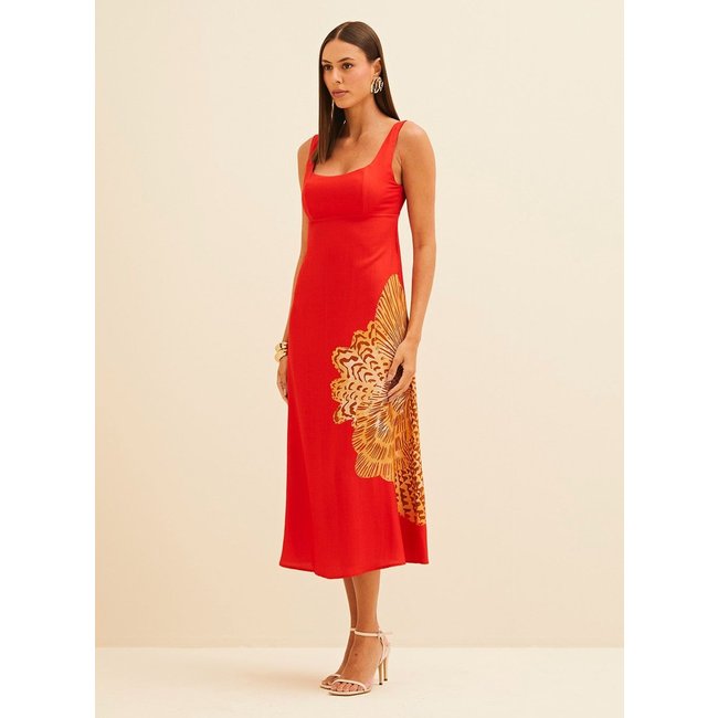 Vestido Estampado Midi Forum Ceramic Shell Vermelho