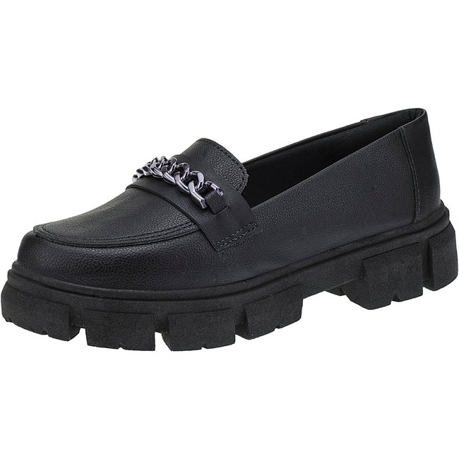 Mocassim Feminino Tratorado Oxford Plataforma Blogueira Preto
