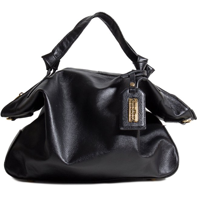 BOLSA FEMININA EM COURO ALÇA DE MÁO PRETA "LIGIA MIRANDA"""