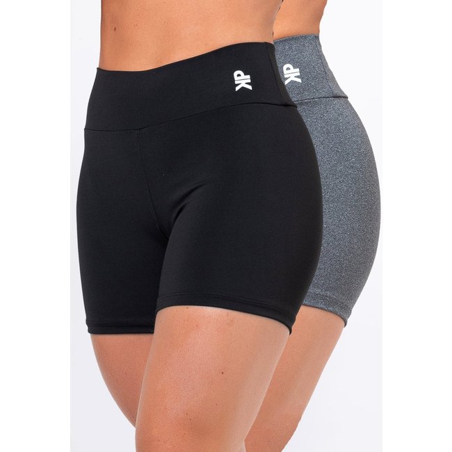 Kit 2 Short Fitness Meia Coxa Cintura Alta Zero Transparência Blackout Academia Feminino - Preto + Cinza