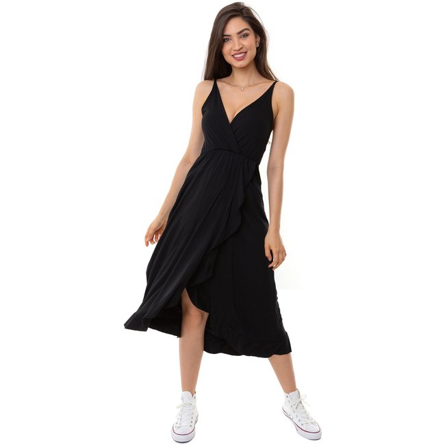 Vestido Aura Midi Alças Babado Preto