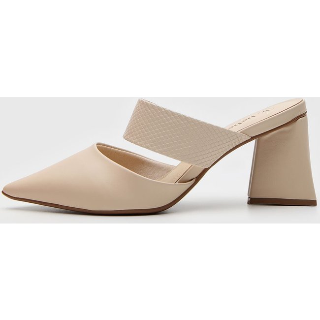 Scarpin Feminino cê Salto Bloco Tira Texturizada Bege