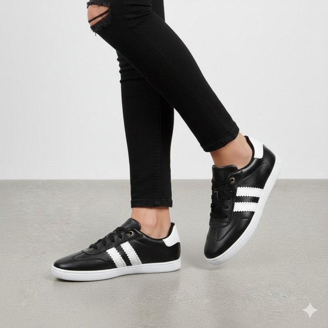 Tênis Feminino Casual Clássico Retrô Preto com Listra