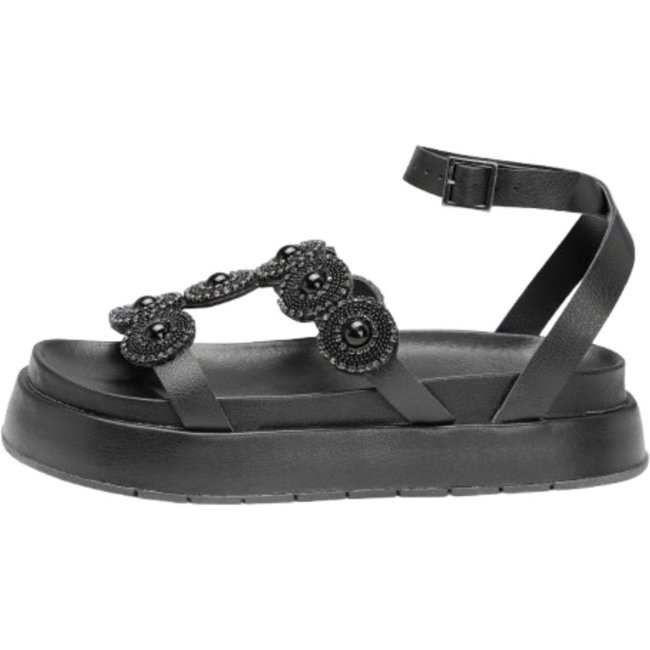 Sandália LeRUCHEL Papete Flatform Pedraria Preto
