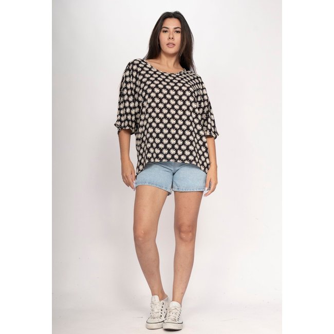 Blusa CabanaFree Morcego Ampla Tangará Estampa Festa das Margaridas