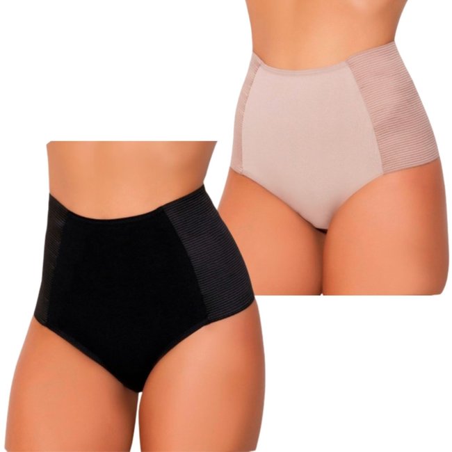 Kit 2 Calcinha Cinta Modeladora Reflexo Íntimo Compressora Pós Parto Bege e Preto